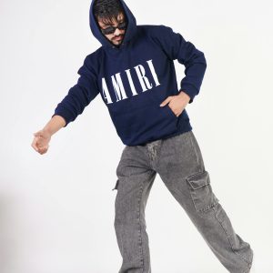 Navy Hoodie & Washed Gray Cargo Jeans Set
