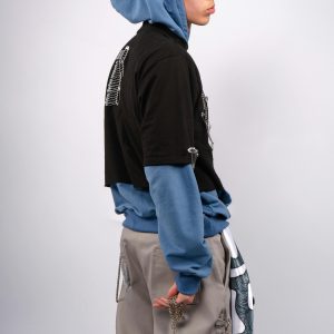 Blue Hoodie Streetwear Layered Outfit with Cargo Pants