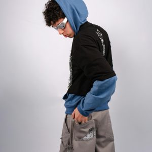 Blue Hoodie Streetwear Layered Outfit with Cargo Pants