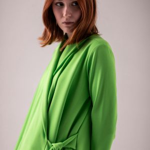 Bright Green Draped Belted Dress