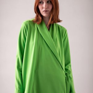 Bright Green Draped Belted Dress